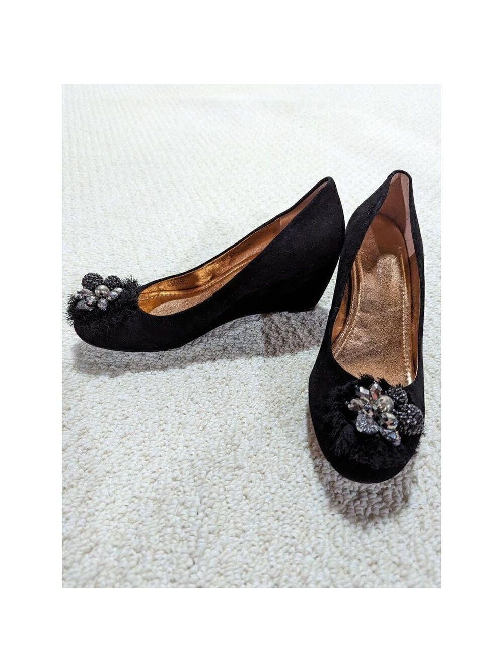 BCBGeneration Women's Black Suede Wedge Pump Heels Size 7.5